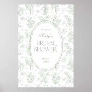 Póster Bienvenida floral vintage de toile verde para duch