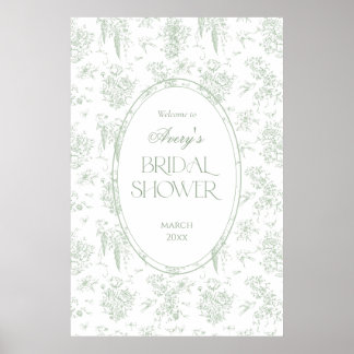 Póster Bienvenida floral vintage de toile verde para duch