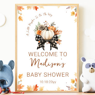 Póster Bienvenida floral y de cuadros para Baby Shower de