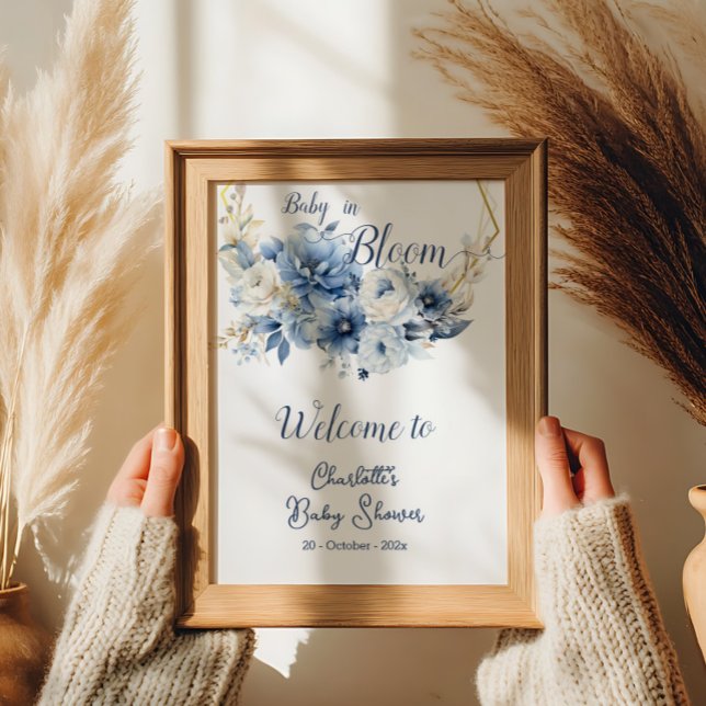 Póster Bienvenida flores azules elegantes bebé en flor (Subido por el creador)