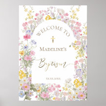 Bienvenida flores de prado acuarela bautismo