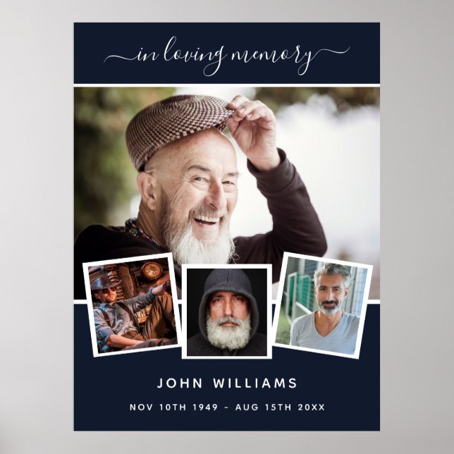 Póster Bienvenida funeral memorial azul collage de fotos (Frente)