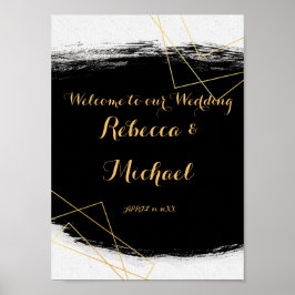 Póster Bienvenida geométrica moderna en color negro y oro