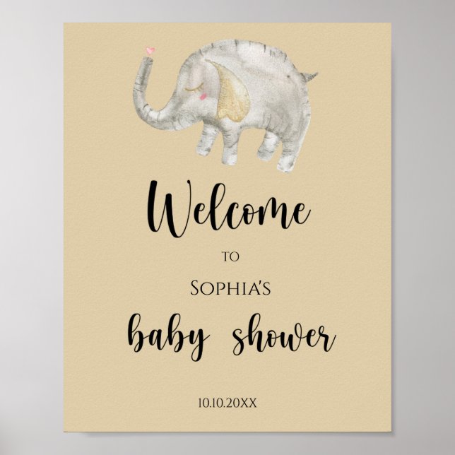 Póster Bienvenida globo elefante baby shower (Frente)