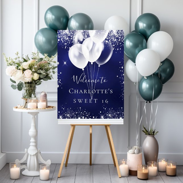 Póster Bienvenida globos azules y blancos Sweet 16 (Subido por el creador)