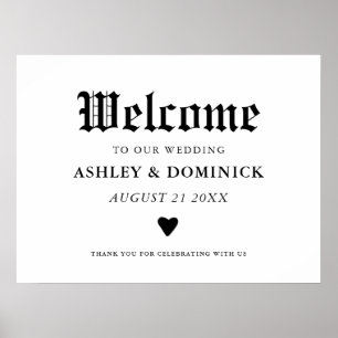 Póster Bienvenida gótica dulce Boda Recepción Rótulo Post