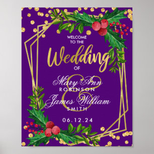 Póster Bienvenida Holly, Boda de vacaciones moradas Gold