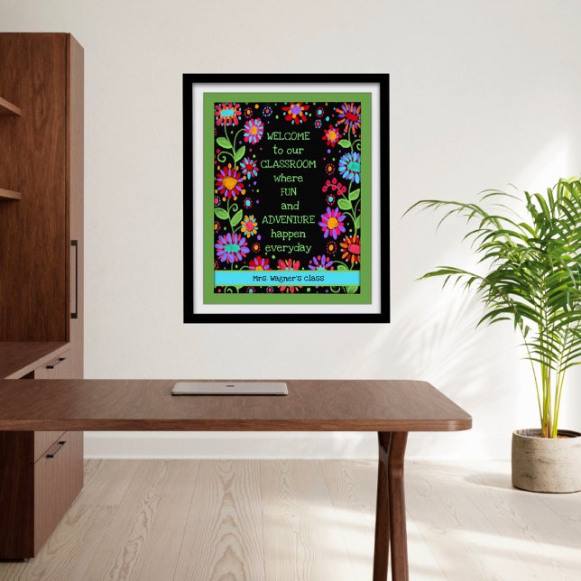 Póster Bienvenida inspiradora en aula Flora Negra (Personal classroom poster by Inspirivity)
