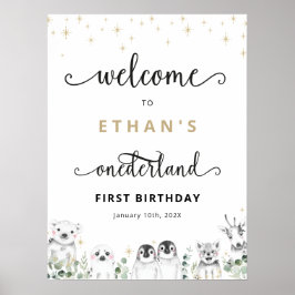 Póster Bienvenida Invierno en el mundo Animales Cumpleaño