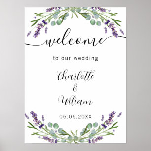 Póster Bienvenida lavanda eucalipto verde de boda