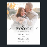 Póster Bienvenida manuscrita para boda con foto moderna<br><div class="desc">Póster de bienvenida para boda con letra manuscrita elegante y moderna</div>