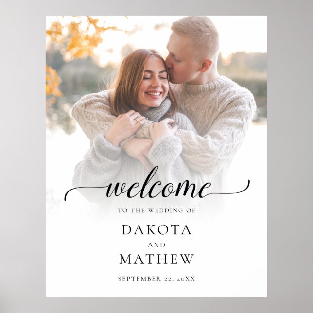 Póster Bienvenida manuscrita para boda con foto moderna (Frente)
