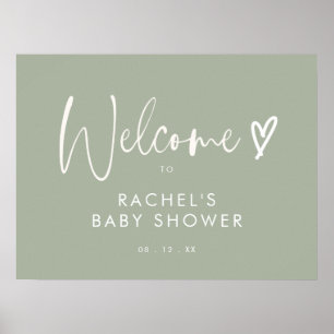 Póster Bienvenida Minimalista al Shower de Bebé con Coraz