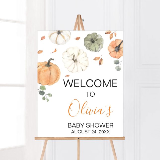 Póster Bienvenida minimalista en Baby Shower (A Little Pumpkin Baby Shower Welcome Sign)