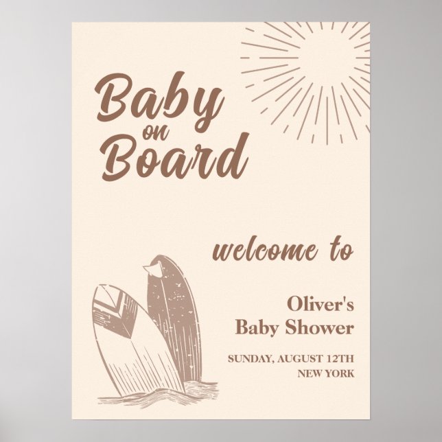 Póster Bienvenida Minimalista Neutral Boho Fiesta de Bebé (Frente)