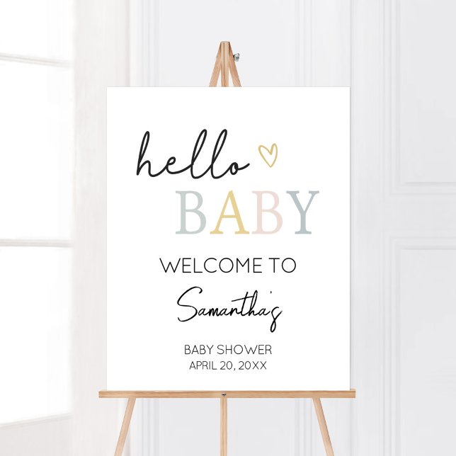 Póster Bienvenida Minimalista Neutral para el bebé (Pastel Letters Minimalist Baby Shower Welcome Sign)