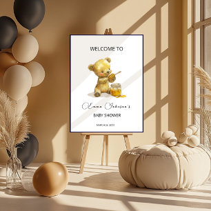 Póster Bienvenida Minimalista para Baby Shower del Oso de