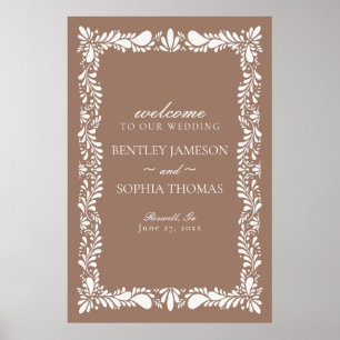 Póster Bienvenida Mocha Brown Talavera Tile Fiesta Boda