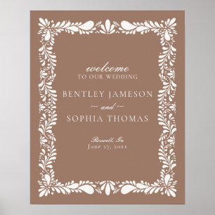 Póster Bienvenida Mocha Brown Talavera Tile Fiesta Boda