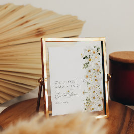 Póster Bienvenida moderna boda boho margarita flor silves