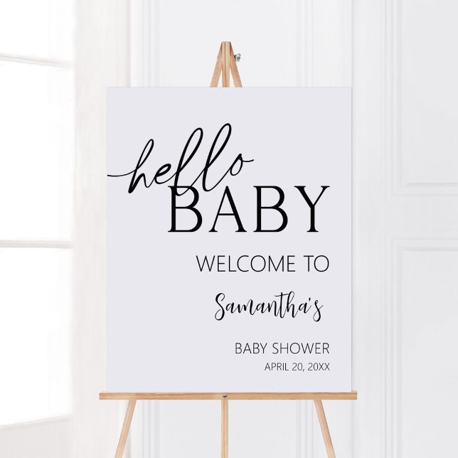 Póster Bienvenida moderna de bebé de bienvenida minimalis (Boho White Minimalist Baby Shower Welcome Sign)