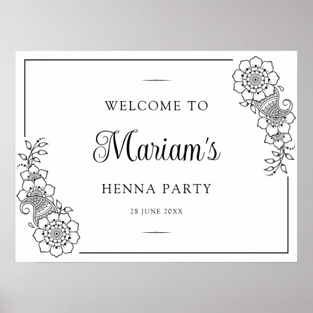 Póster Bienvenida moderna de henna floral (Frente)