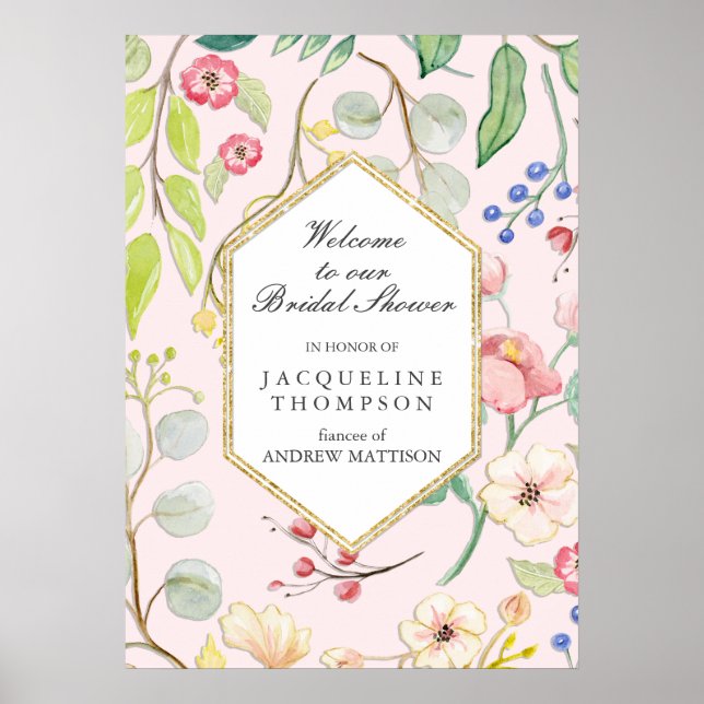Póster Bienvenida moderna floral de follaje para ducha de (Frente)