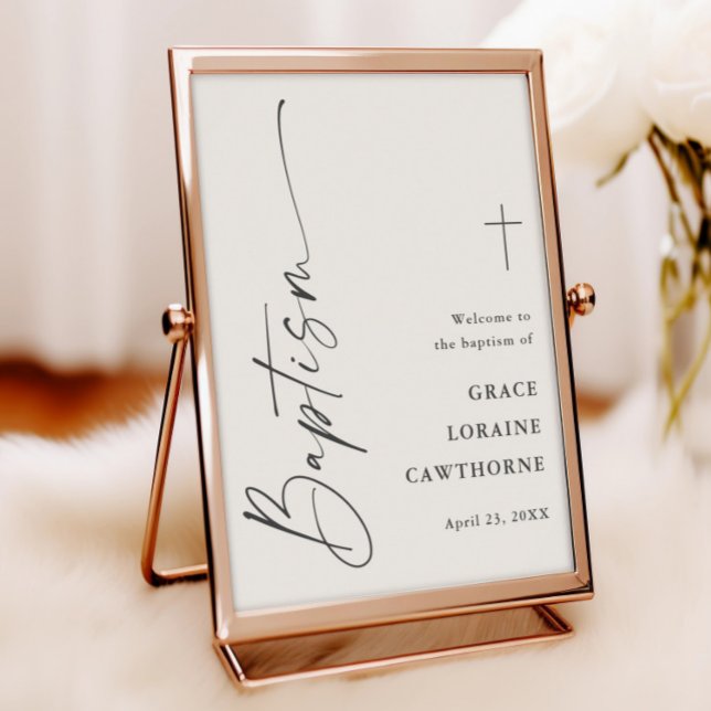 Póster Bienvenida moderna neutral al bautizo con guión (Modern Script Boho Baptism Welcome Sign Poster. Available as a Print or Instant Downloadable.)