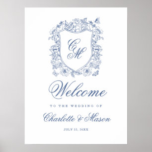Póster Bienvenida Monograma de Boda con Cresta Floral Vin