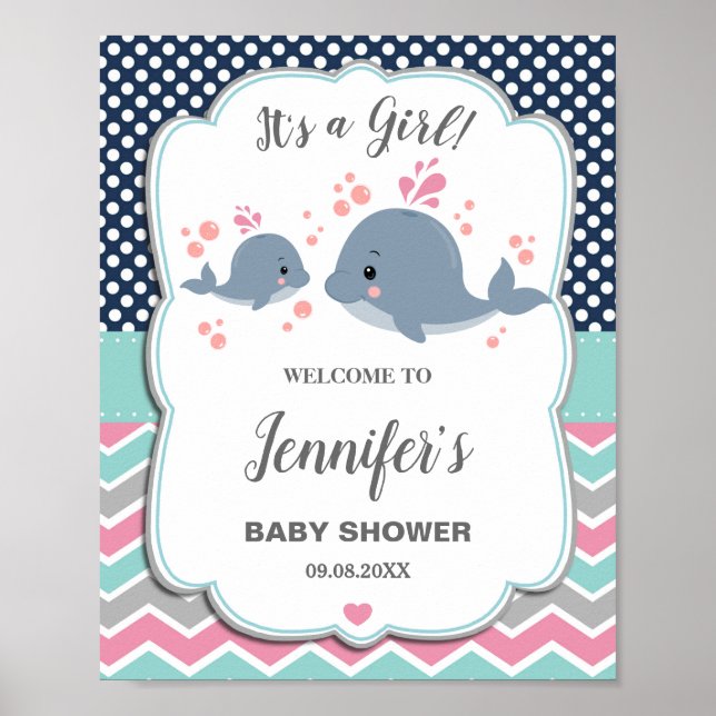 Póster Bienvenida náutica de Baby Shower para mamá y ball (Frente)