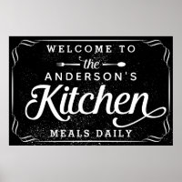 Bienvenida negra personalizada al Rótulo de cocina