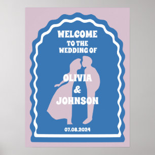 Póster Bienvenida Negrita Boda de arco ondulado azul viol
