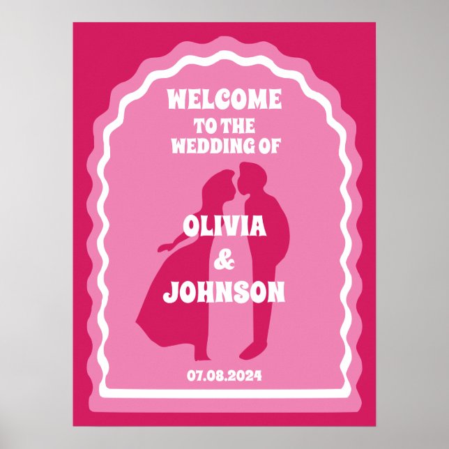 Póster Bienvenida Negrita Boda de arco ondulado de color  (Frente)