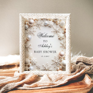 Póster Bienvenida Neutral Baby Shower de Snowflakes