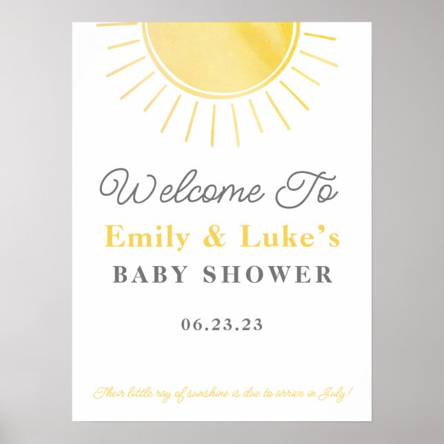 Póster Bienvenida neutral de género Baby Shower Sunshine (Frente)