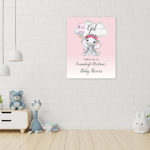 Póster Bienvenida niña globo aerostático elefante