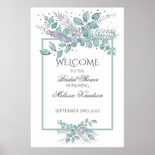Póster Bienvenida nupcial con eucalipto en acuarela