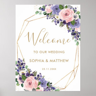 Póster Bienvenida Nupcial Rosa Floral Púrpura