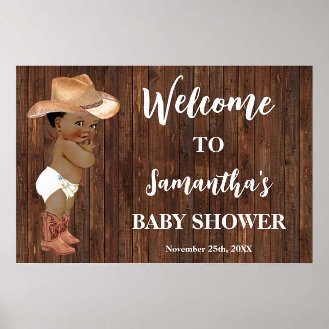 Póster Bienvenida Occidente Pequeño Cowboy Baby Shower (Frente)