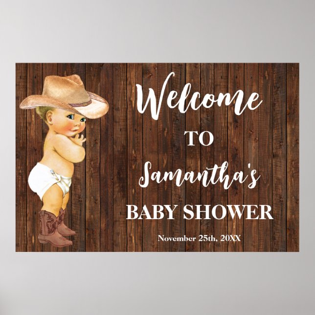 Póster Bienvenida Occidente Pequeño Cowboy Baby Shower (Frente)