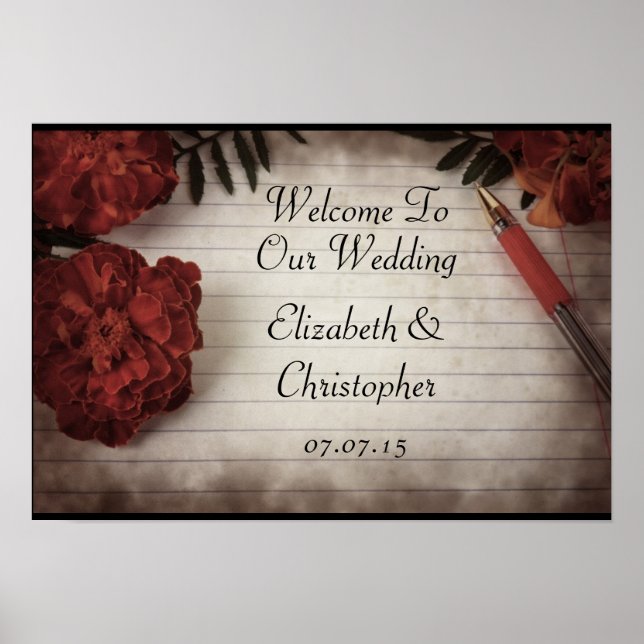 Póster Bienvenida Otoñal Floral A Nuestra Boda (Frente)