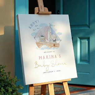Póster Bienvenida para Baby Shower de Barquito de Vela de