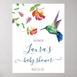 Póster Bienvenida para Baby Shower de Colibrí en Acuarela