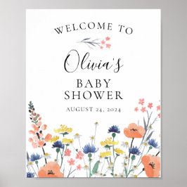 Póster Bienvenida para baby shower floral de acuarela de