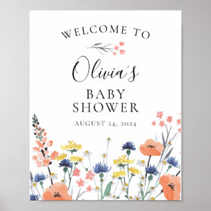 Póster Bienvenida para baby shower floral de acuarela de 