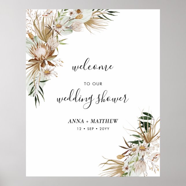 Póster Bienvenida para la Ducha de Boda de Parejas Boho (Frente)