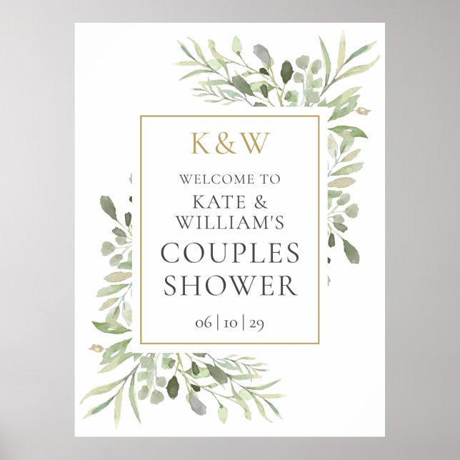 Póster Bienvenida para la ducha de novia con vegetación d (Frente)