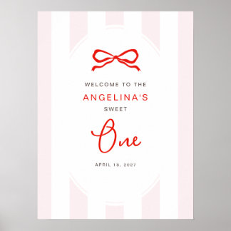 Póster Bienvenida Pequeña Dulzura Cumpleaños 1 Rosa Rojo 