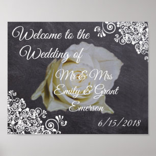 Póster Bienvenida personalizada a la boda de Pizarra Rosa