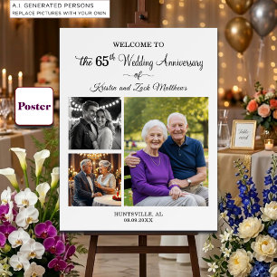 Póster Bienvenida personalizada de 3 fotos al 65 aniversa